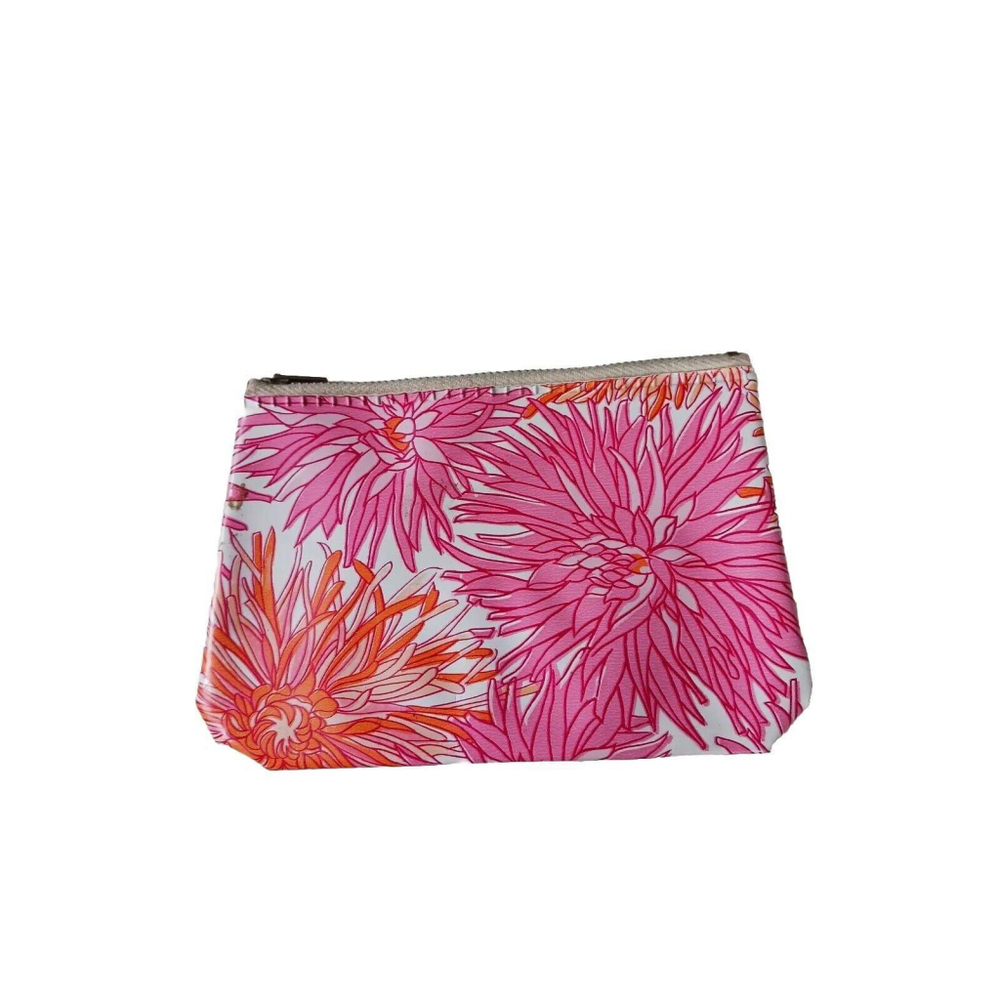 Vintage Vinyl Chrysanthemum Makeup Bag Pink Orange 1960s